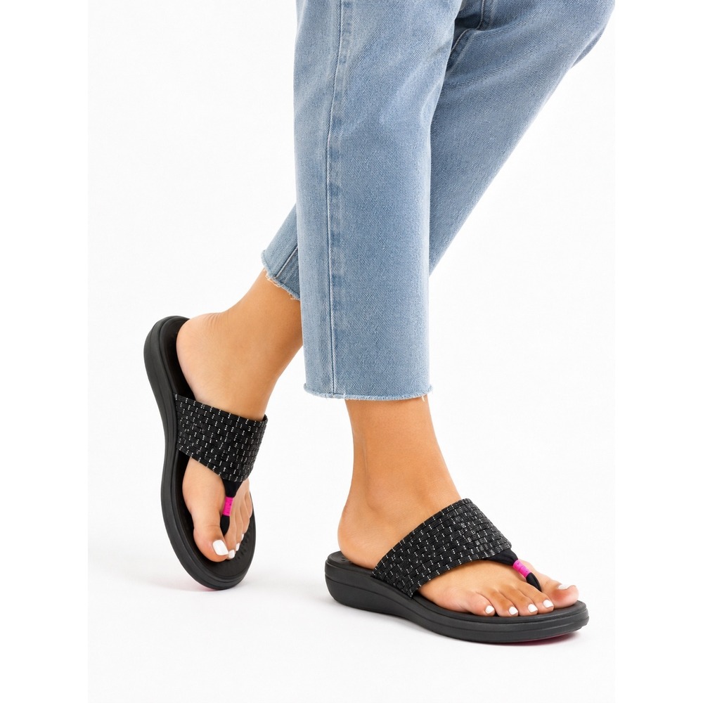 Vionic Black Woven Orthotic Thong Serene Tia Sandals Women's Size 7
